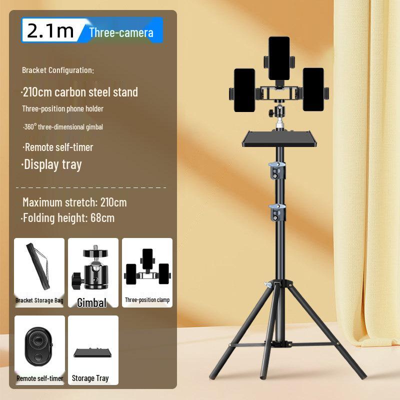 Carbon Steel Mobile Phone Holder with Fill Light - Dual-Position, Professional, Designed for Live Broadcasts.
