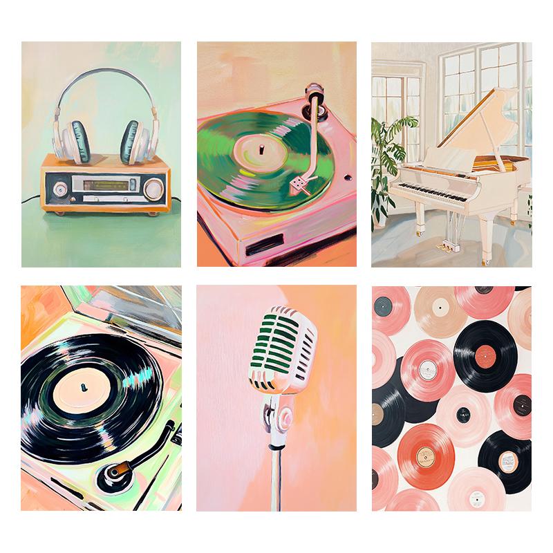 Retro Musical Art Canvas Poster Record Player Musical Instrument Painting Prints Canvas Wall Art Home Room Music Decor