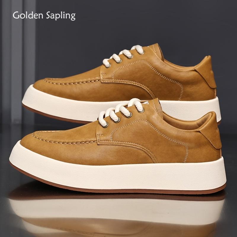 Golden Sapling Male Casual Skateboarding Shoes Winter Flats Genuine Leather Men Daily Round Toe Boat Shoes Man Trendy