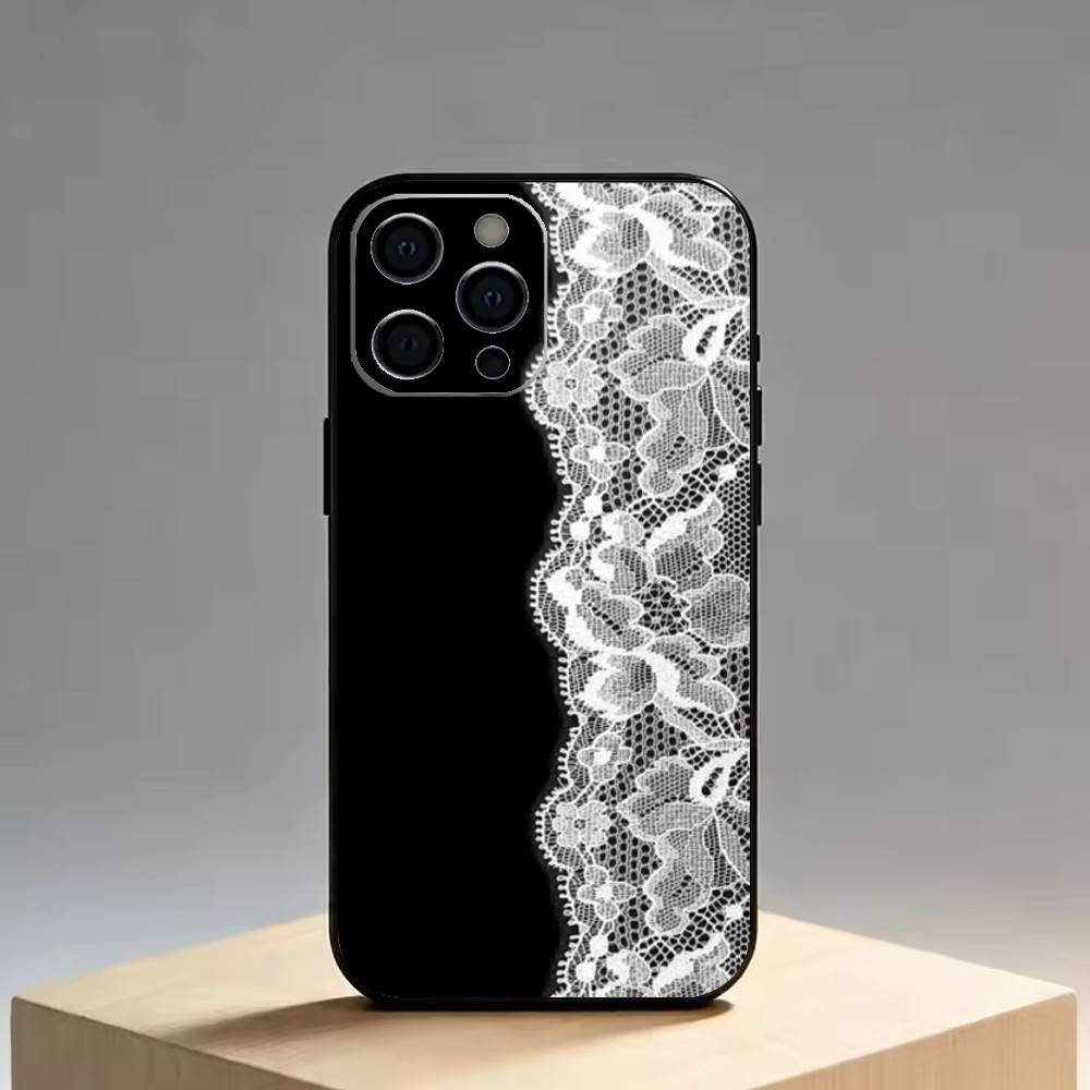 Lace Phone Case For iPhone 17,16,15,14,13,12,11 Plus,Pro Max,XS,Soft Silicone Black Cover