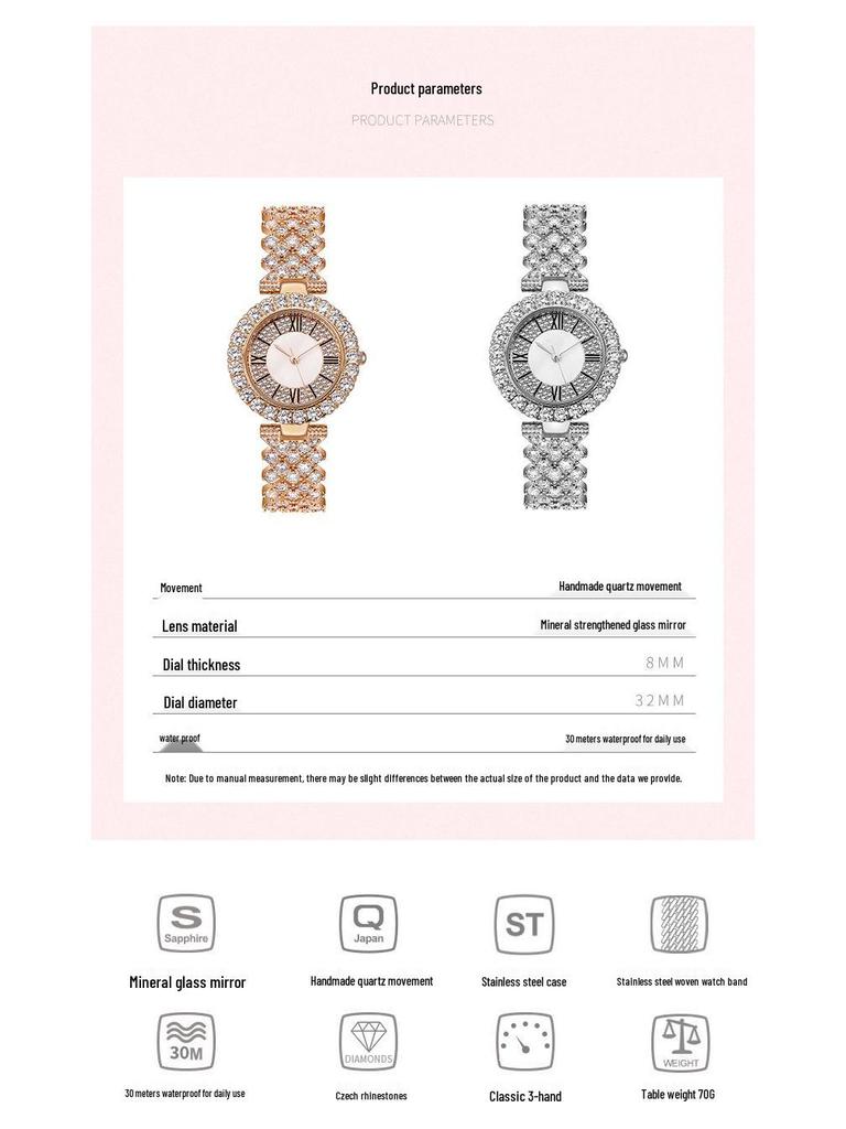 Diamond-Studded Minimalist Quartz Bracelet Watch with Pearl - Elegant and Luxurious Fashion Gift