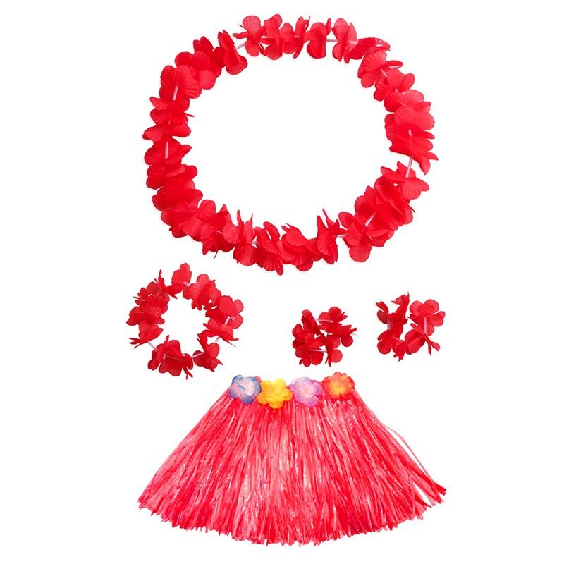 Kids Hawaiian Grass Lei Skirt Flower Wristband Garland Fancy-Costume Suit New