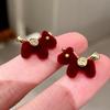 Elegant Wine Red Velvet Horse Stud Earrings for Women - 2026 New Year Trend