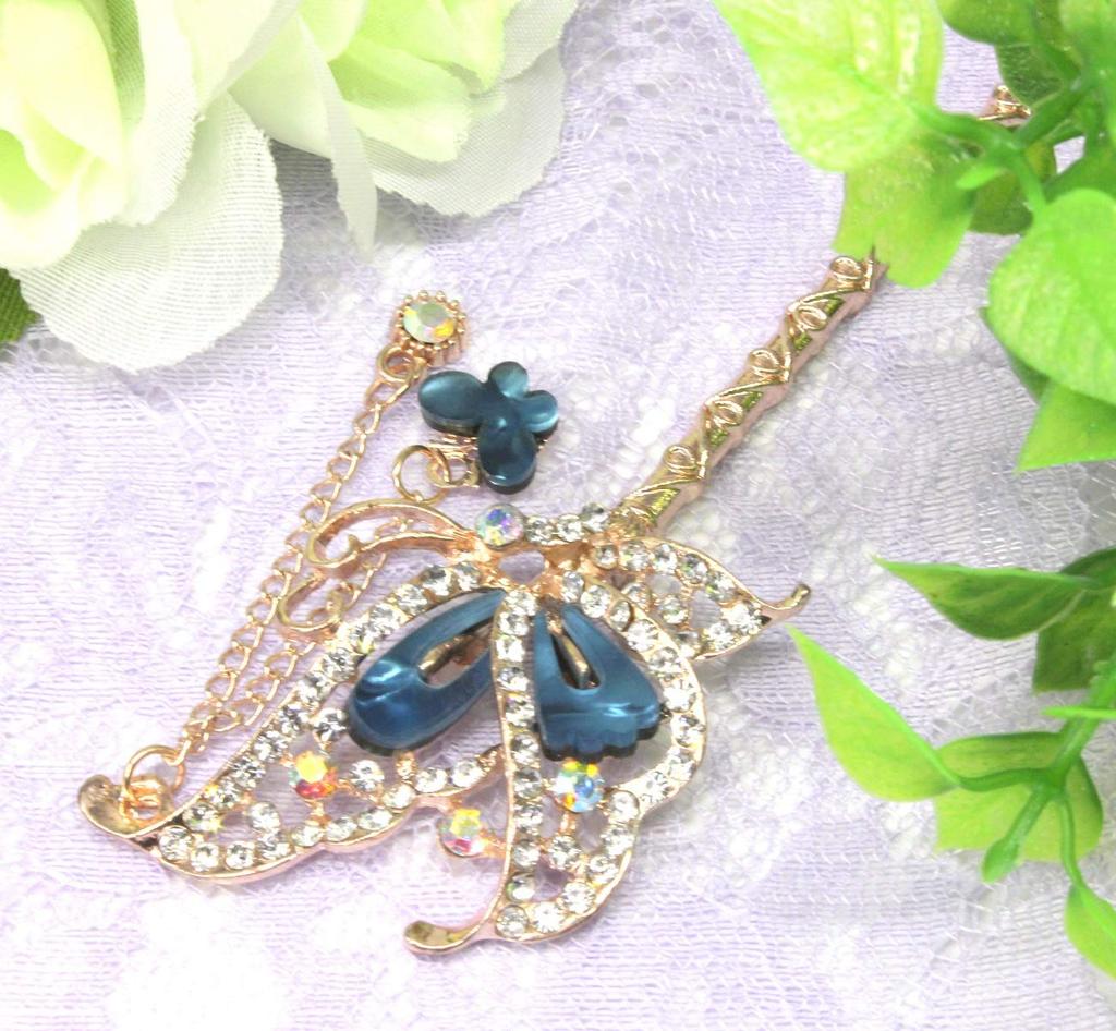 Miaomyoa Single Hair Ornament for Kimono and Traditional Japanese Antique Exotic Flower Pink Gold Hairpin, Clothing, Metal, Motif, Butterfly, (Blue)