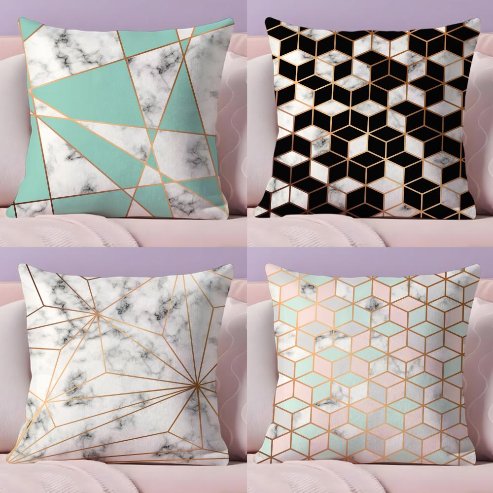 Gold Geometric Marble Pillow Case Plush Fabric Soft Double-Sided Printed Sofa Warm Winter Home Gift Cushion Cover