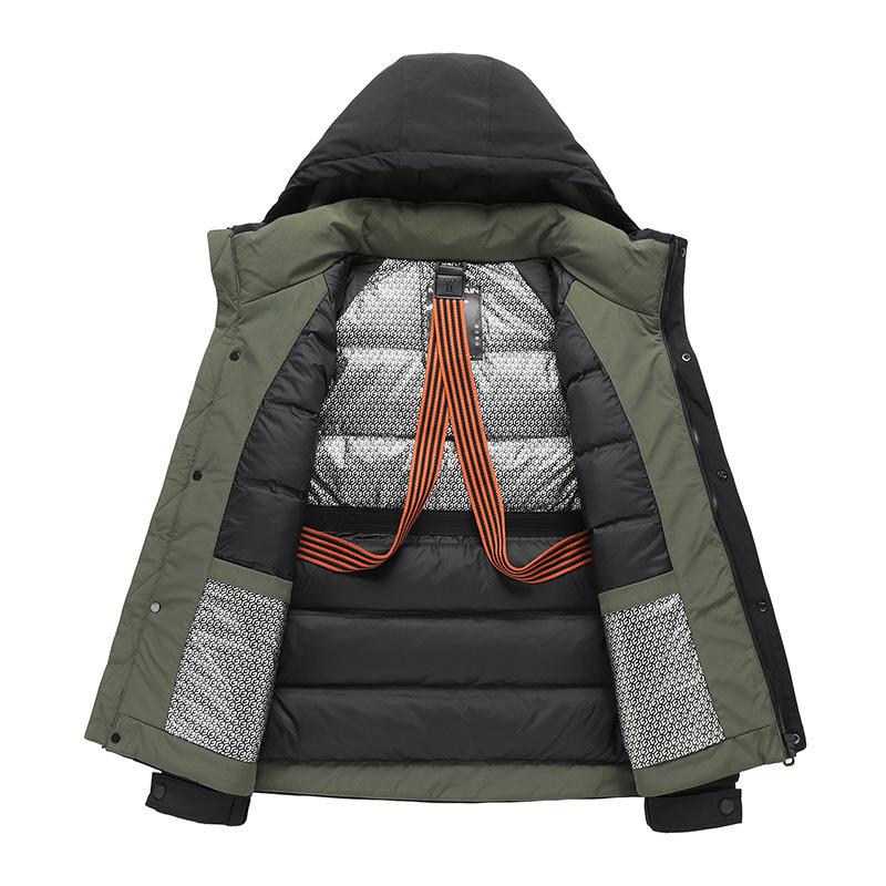 Men's Trendy Windproof Hooded Winter Jacket, Thickened Warm Graphene with White Duck Down.