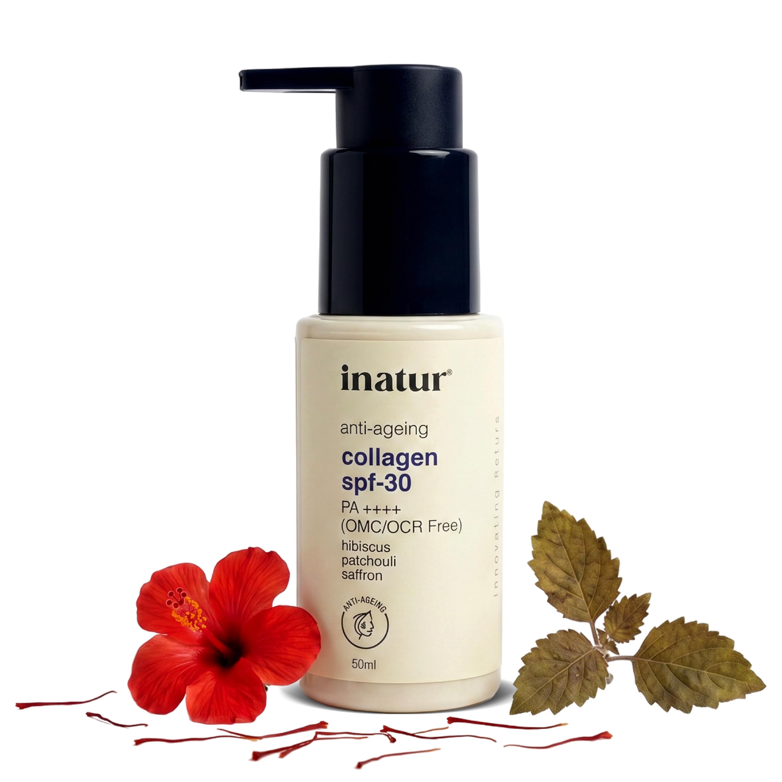 inatur Collagen Sunscreen + Moisturizer SPF 30 PA++++ | Anti-Aging Sunscreen for Face | Broad Spectrum UV Protection | Hydrating & Lightweight | No