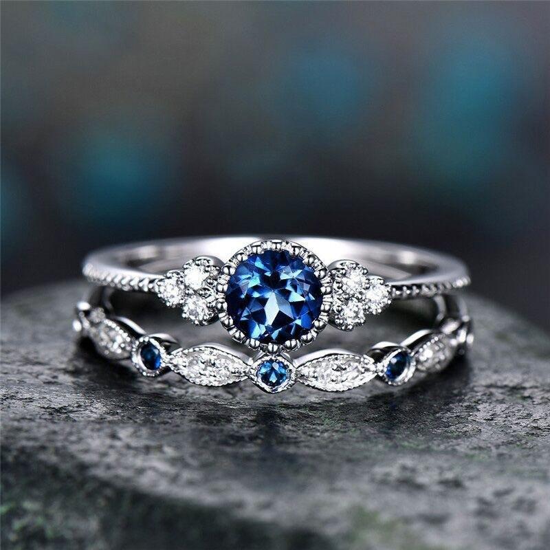 

Luxury Rings Set 925 Silver Jewelry with Green Zircon Gemstones Finger Ring for Women Wedding Engagement Party Gift Accessories 10 синій