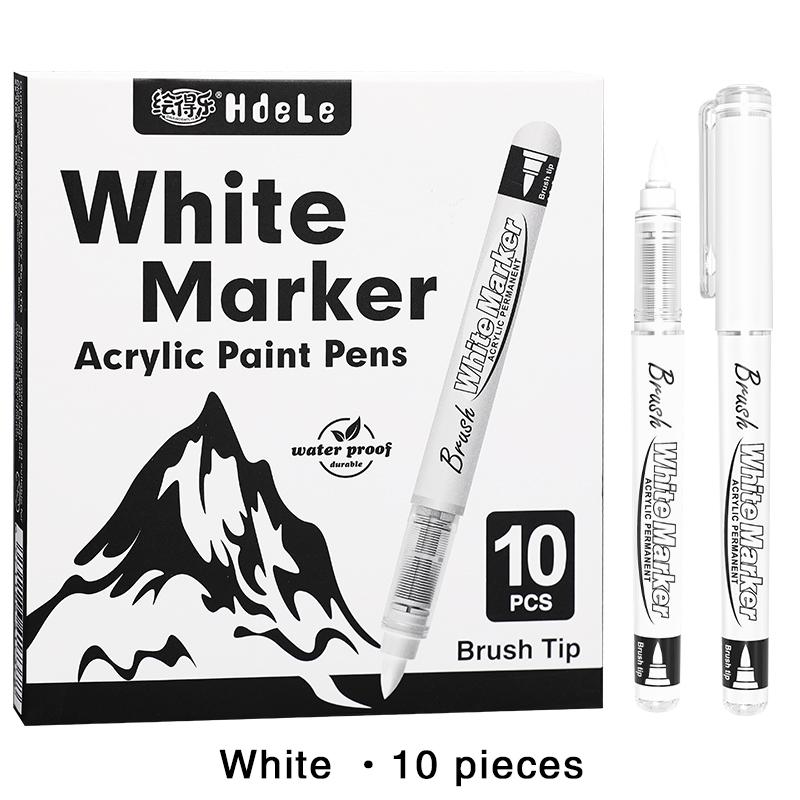 10Pcs/set Straight liquid White Marker Paint Pens Brush Acrylic White Permanent Marker for Drawing Rock Painting Stone Ceramic