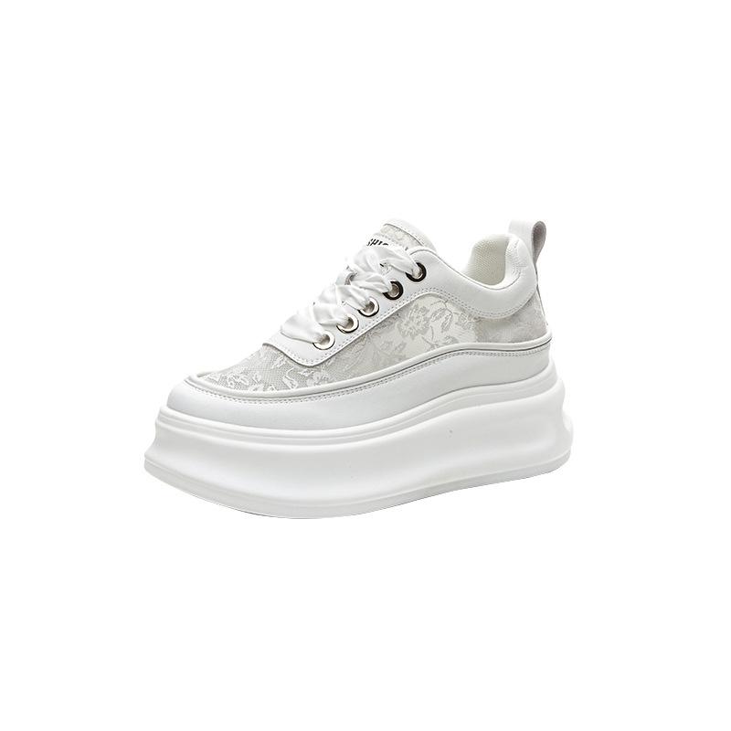 Fujin 7.5cm Microfiber Leather Suede Platform Shoes Wedge Sneakers for Women Summer Shoes Mesh Breathable Female White Sneakers