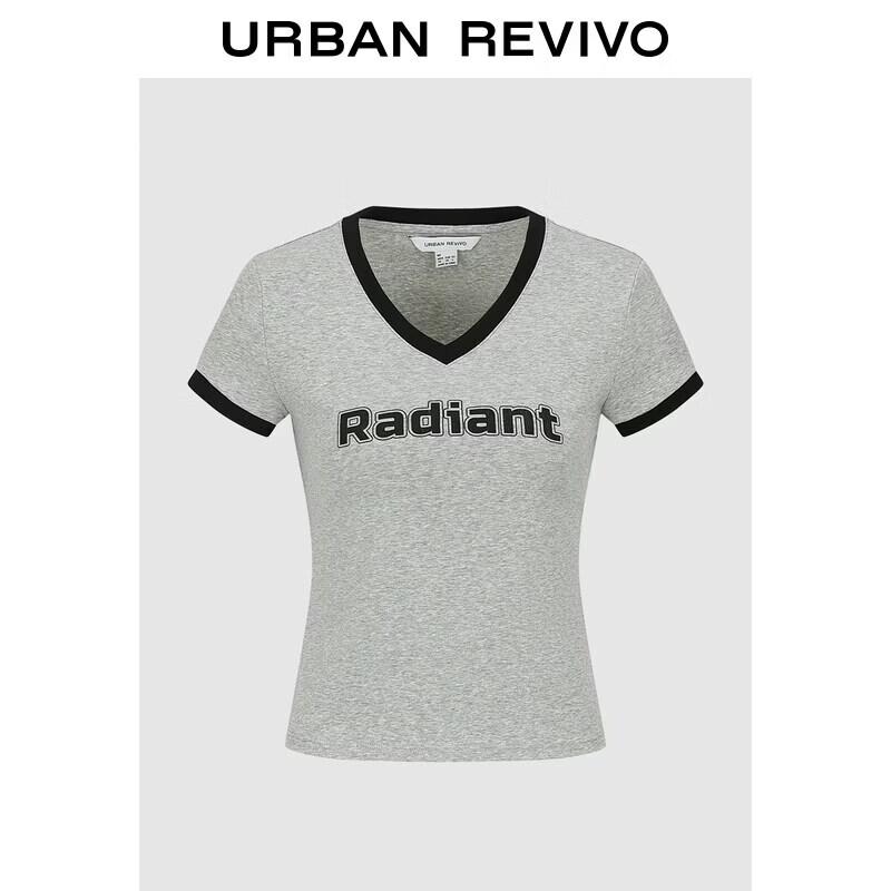 UR2026 Women s Color-block Letter Print V-neck T-shirt XL