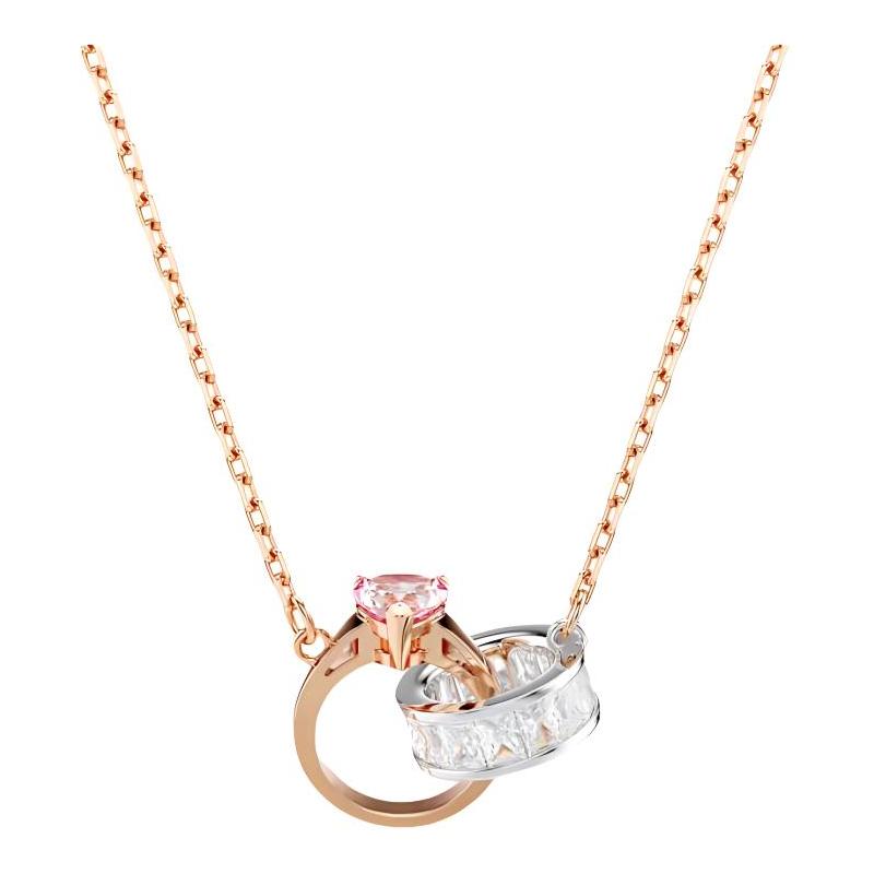 Swarovski Connexus Double Ring Pendant with Pink Heart Synthetic Cubic Zirconia Necklace Women s Rose Gold 5690036