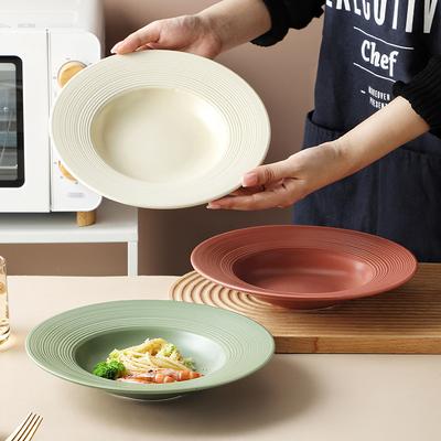 Creative European Brushed Ceramic Soup Plate Household Vegetable Plate Hotel Restaurant Pasta Plate Western Food Plate Fruit Salad Plate