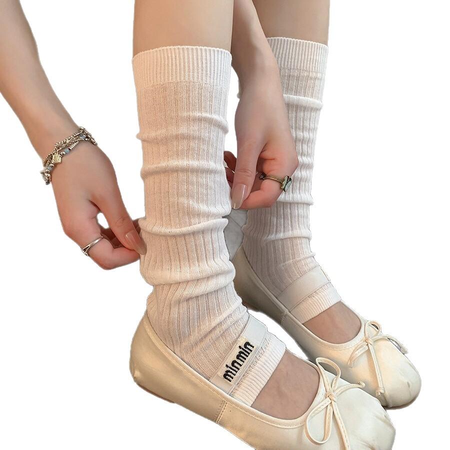 Thin Vertical Pattern Foot Stepping Calf Socks Women'S Summer Mesh Breathable Cold Stacking Socks Ballet Style Half Sole Leg Cover