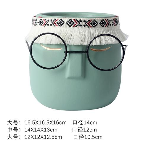 Creative Abstract Black Frame Glasses Head Ceramic Flower Pot Vase Succulents Cactus Potted Garden Decor Human Face Flower Pot