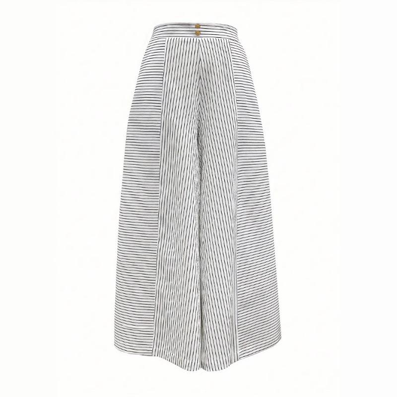 Women's 2026 Casual Striped Wide Leg Pants Button Decorated Loose Pants