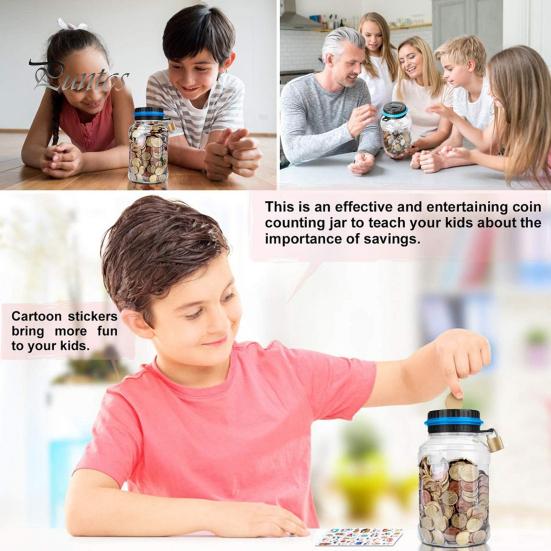 Safe Money Box for Savings Digital Coin Bank with Intelligent Counting, Safety Padlock ABS Transparent Personal Lock Jar, Management Kids And