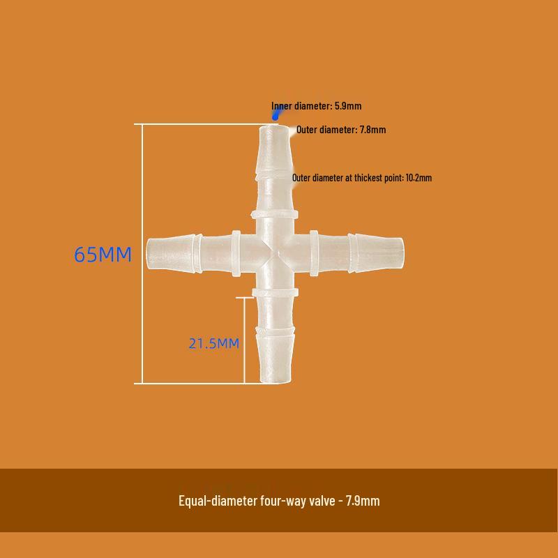 Pagoda Silicone Hose Four-Way Connector - Small Cross-Shaped, Quick Connect Water Splitter, PP Plastic.