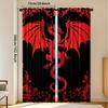 2pcs Bohemian Exotic Dragon Print Curtains - Black with Red & White Dragon Design   Light Filtering Polyester   Rod Pocket for Eas