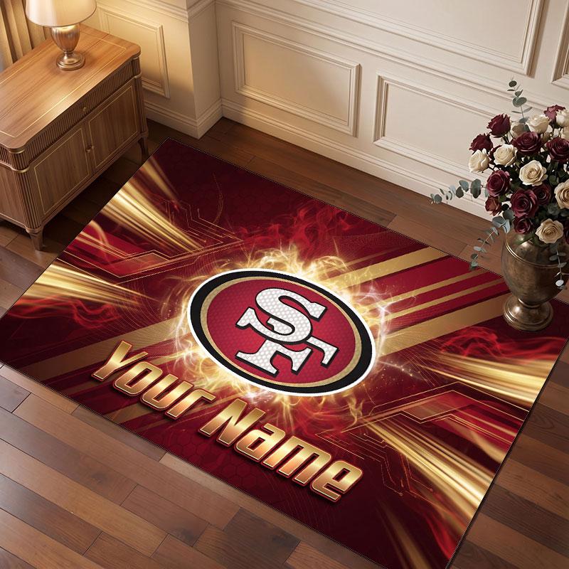 San Francisco 49ers Personalisierter Kristall-Samt-Teppich, Benutzerdefinierter Namens-Text Weicher Anti-Rutsch-Teppich für Wohnzimmer Schlafzimmer