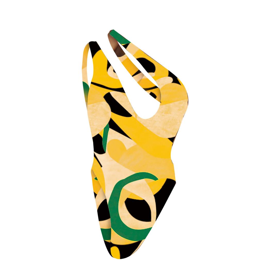 Damen Badeanzug Bikini Print Ärmellos Sexy Badeanzug