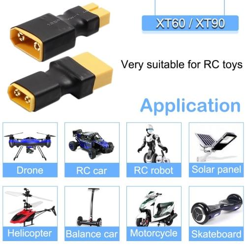 Xiatiaosann XT60 To XT90 Male Female Adapter Connector for RC LiPo Battery Charger Drone Car, XT60 XT90 Plug Jack Converter RC Power Adapter, 4pcs