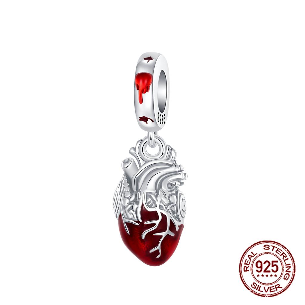 copper Gothic Design Blood Red Heart Pendant Charm Compatible With Authentic Charm Bracelets Women Do It Yourself Jewellery Gift