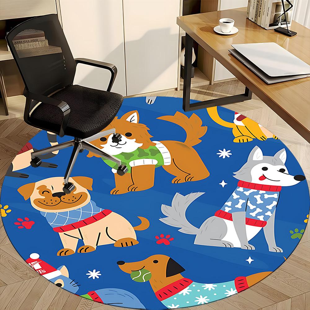 1PC Paw Prints Pet Office Round Area Rug, Mat Suitable ForOffice, Under Office Chairs Bedroom Living Room Home Decor, Room Deco