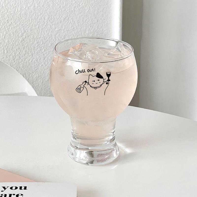 

Cartoon Glasses Ins High-Value Beer Cups Cat Puppy Household High-Feet Cup Juice Beverage Mug Water Bottle, 240ml 420ml