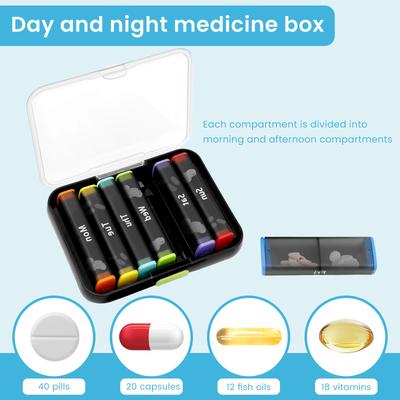 Weekly Pill Organizer 2 Times A Day with Double Moisture-Proof Design 7 Day Medications Portable Supplements Vitamins Container