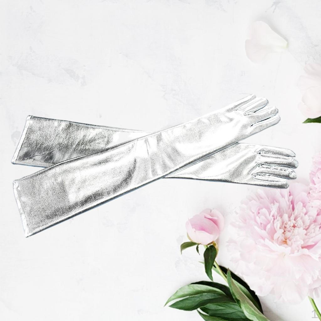 Lange Lederhandschuhe für Damen Kunstleder Lack PU Oper Glänzend Paar Finger Cosplay Passend
