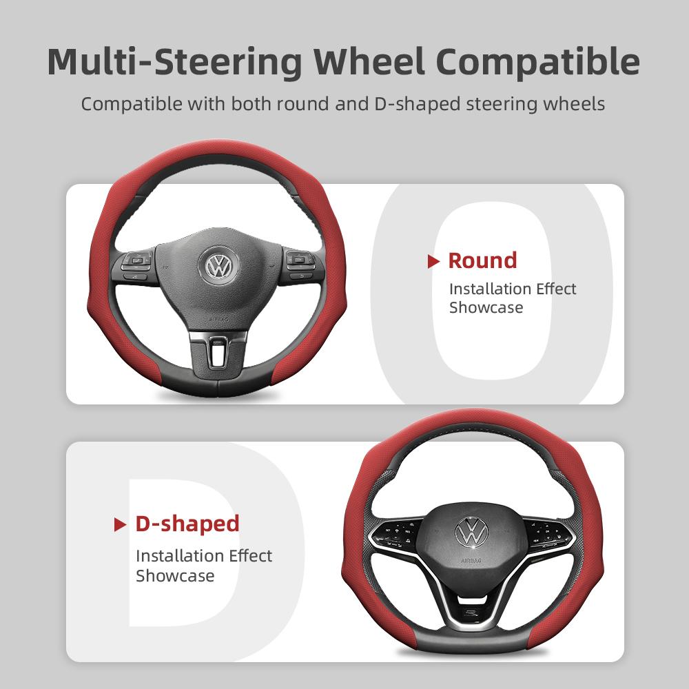 Suitable for Volkswagen Perforated Leather Steering Wheel Cover, Non-Slip Breathable Integrated Protective Case Golf Passat Polo Jetta