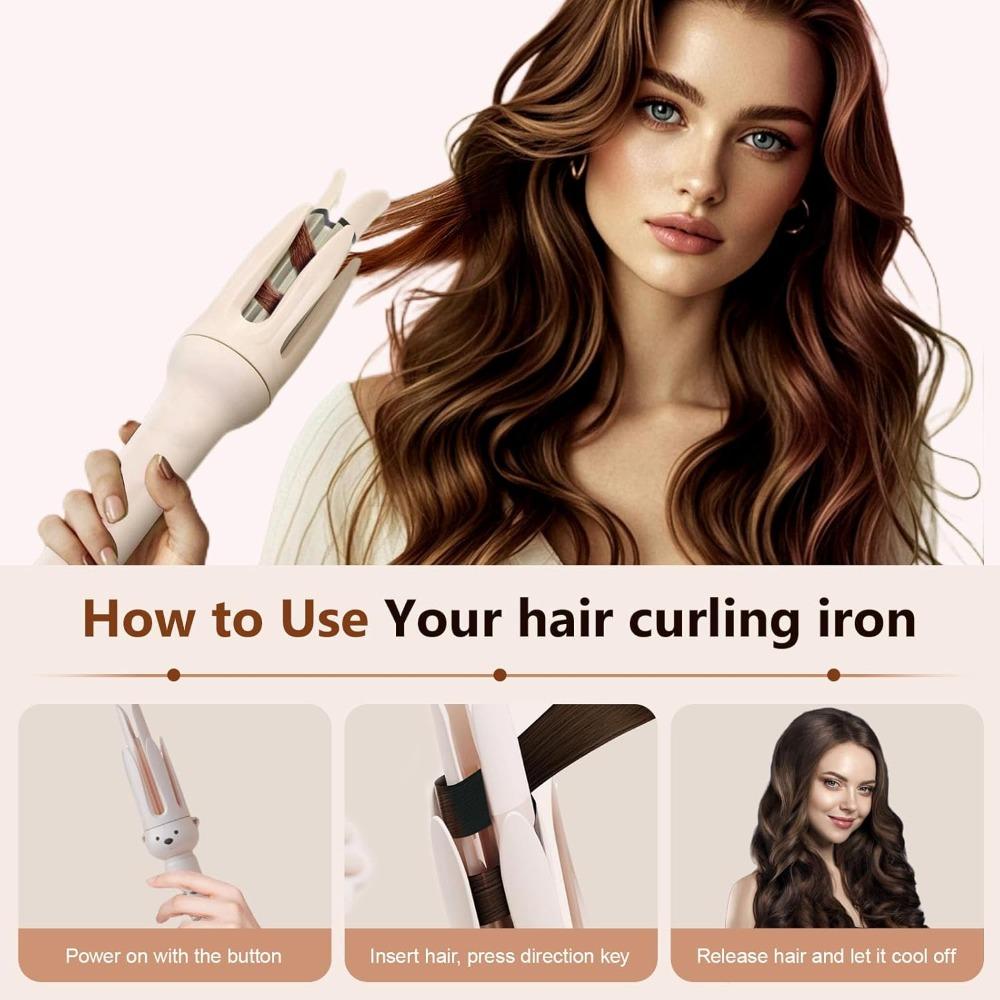 Automatic Curling Iron, 2026 New Cute Automatic Curling Wand, 3 Temperature Settings, Anti-scald and Anti-tangle Rotating Curling Wand