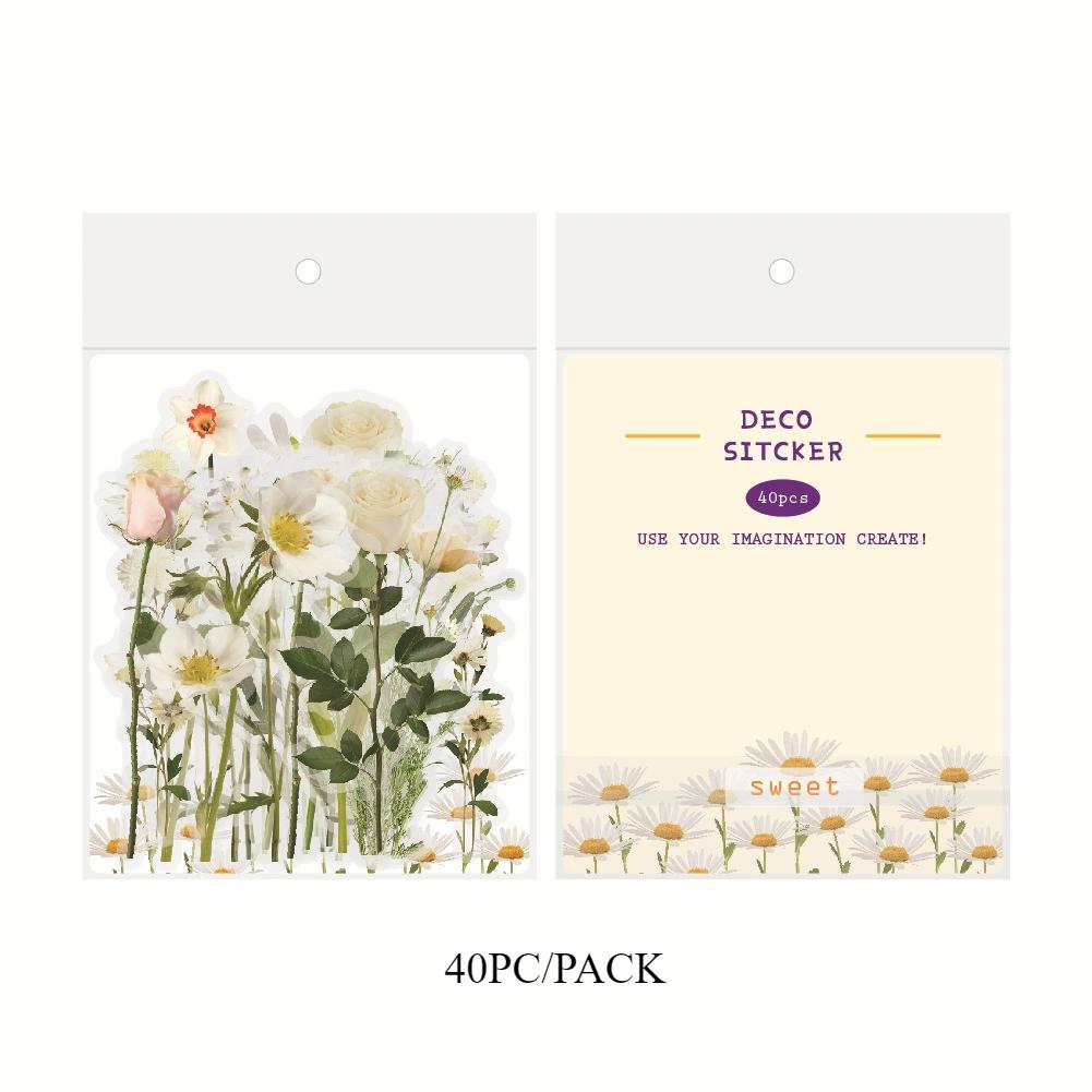 

20/40PC a pack PET Sticker Ice Crystal Laser Gold Sticker Pack INS Wind Retro Butterfly Flower Handbag Gouka Sticker