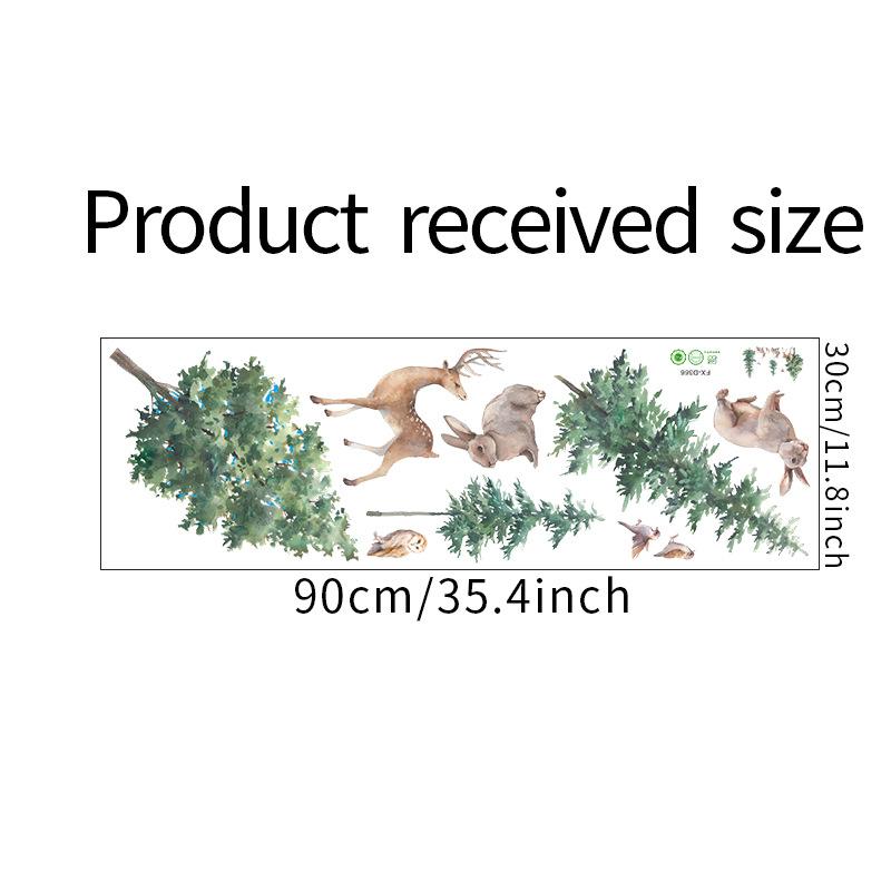 Cartoon Forest Deer Wall Stickers with Pine Trees, Removable Decals for Kids Room Nursery Kindergarten Decor