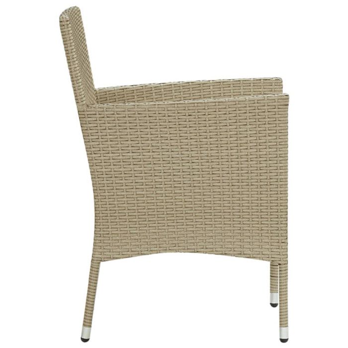 Garden Dining Chair - vidaXL - 2 Pcs - Beige Woven Resin - Off-White Cushion - Sturdy Steel