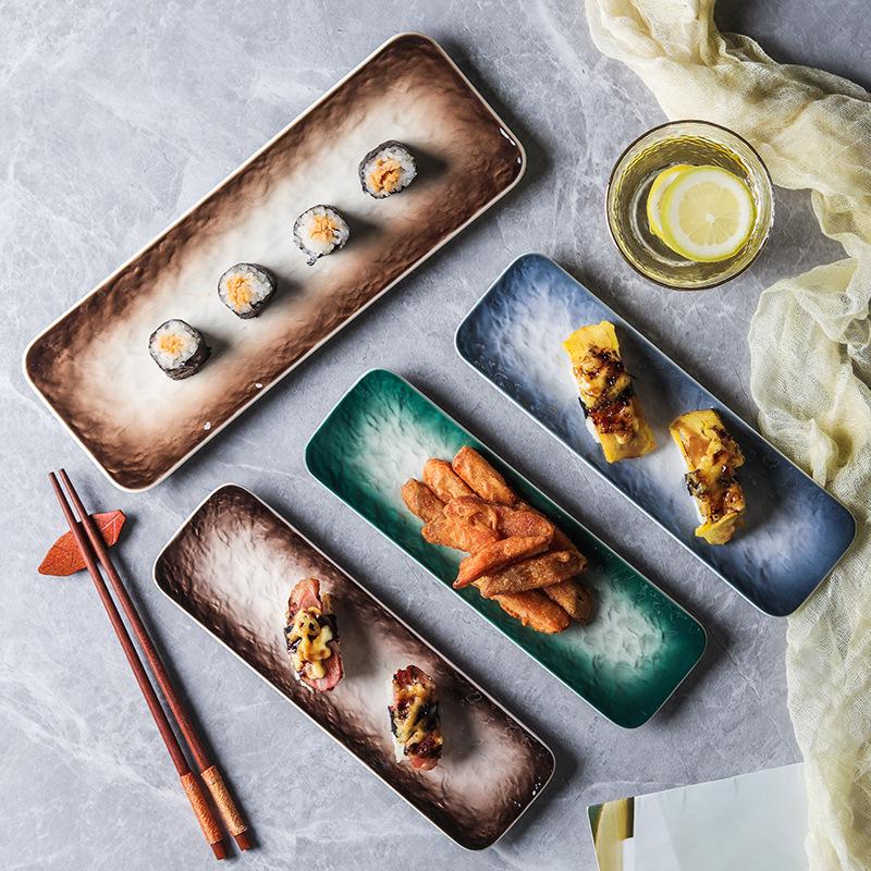 Japanische Keramik rechteckige Platte für Sushi, Dim Sum und Sashimi