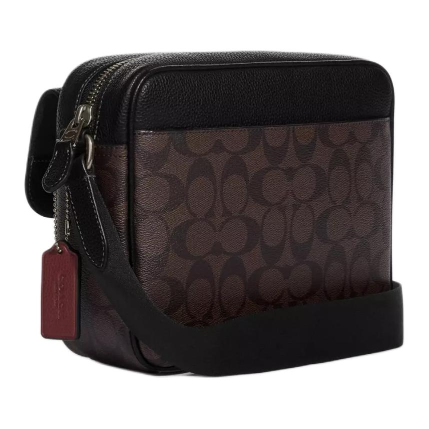 Coach Hudson 23 Logo Zip Closure Leather Crossbody Bag Medium Men Bags Bronze Black CR386-QBAE4