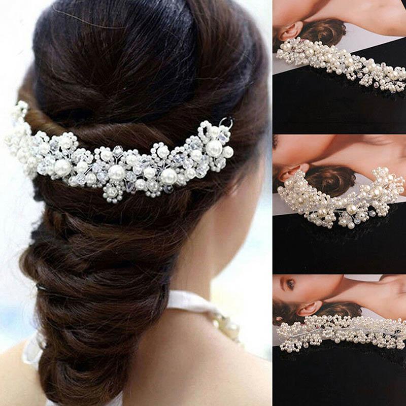 Bridal Wedding Headband Crystal Flower Tiara Crown Pearl Rhinestone Hair Band