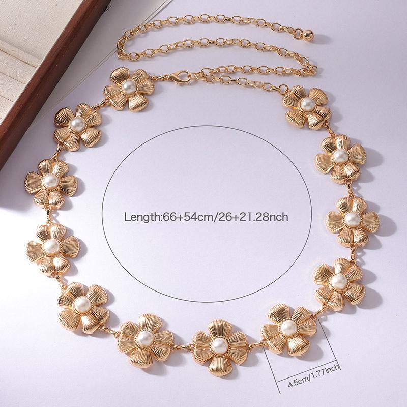 A New and Elegant Flower Pearl Metal Waist Chain for Women Is Set with A Sweet Spring and Summer Women's Waist Chain