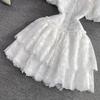Summer Retro Embroidered Puff Sleeve A-line White Dress