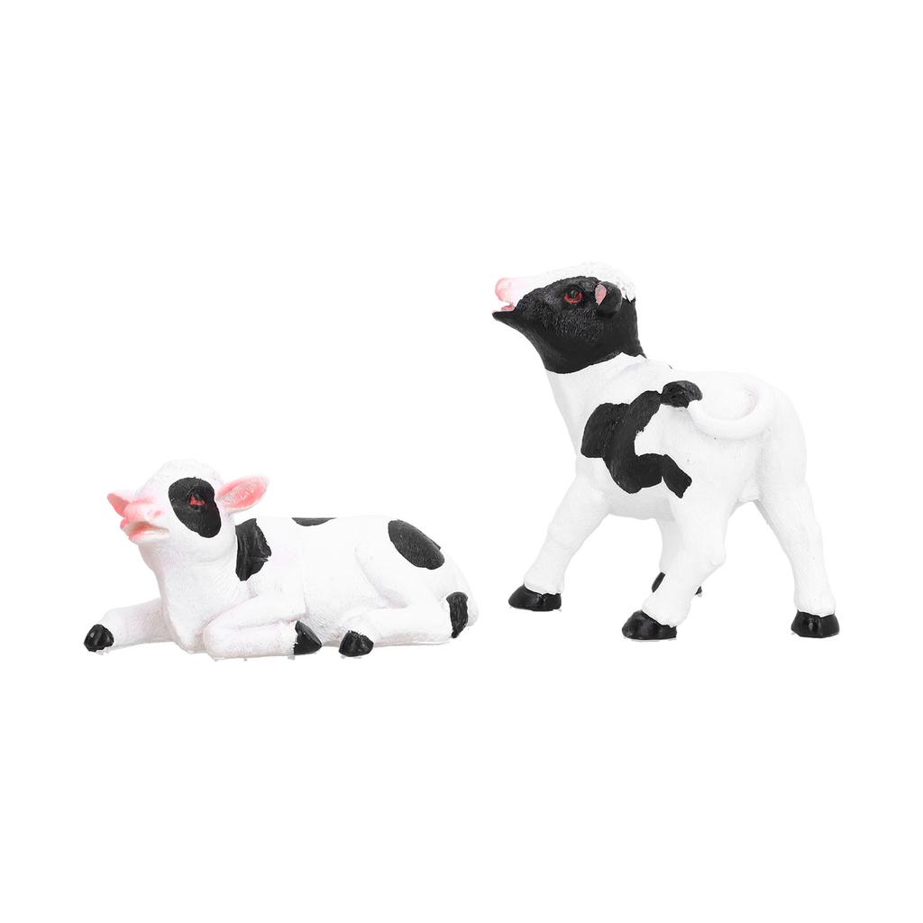 2pcs Cows Figurine Resin Animal Sculpture Crafts Miniature Garden Ornament Gardening Bonsai