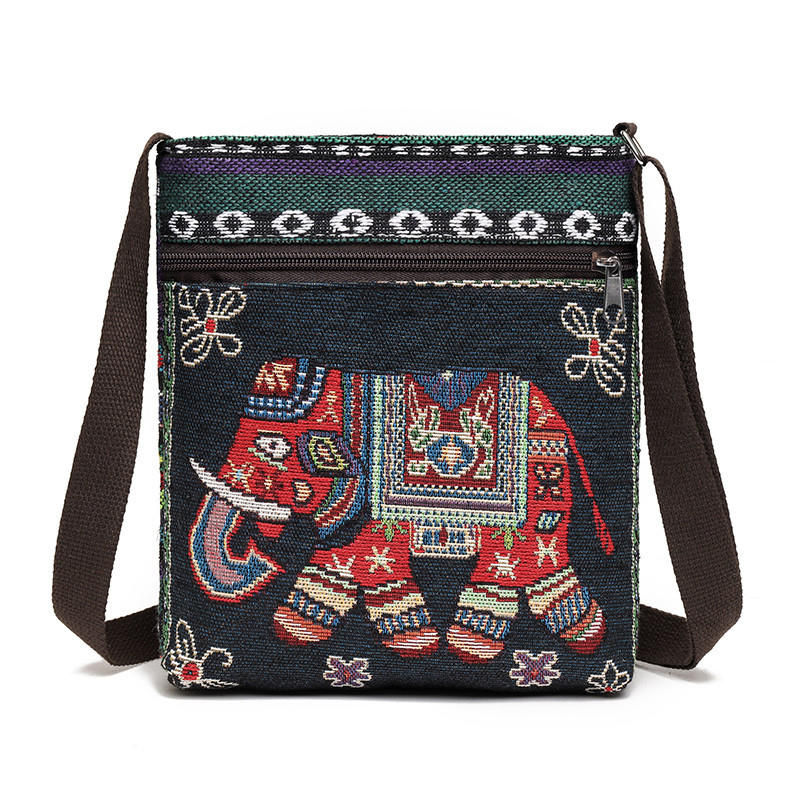 Retro Ethnic Style Shoulder Bag Canvas Embroidered Phone Crossbody Messenger Bag Travel Outdoor Casual Simple All-Mastch Women Small Bag