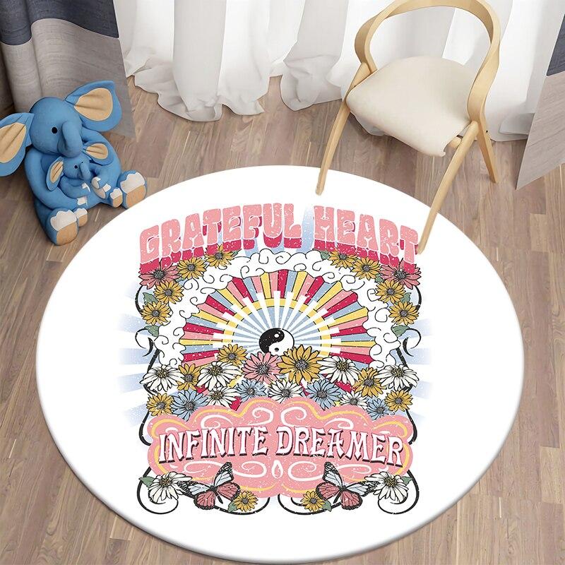 Black Cat Kawaii HD Printed Round Carpet for Living Room Rugs Camping Picnic Mats Flannel Anti-Slip Rug Yoga Mat Stranger Things