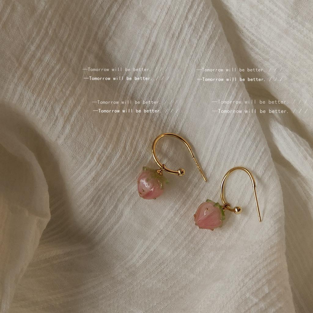 925 Silbernadel 14K Erdbeerherz Ohrringe - Trendiger Net Red Fruchtschmuck