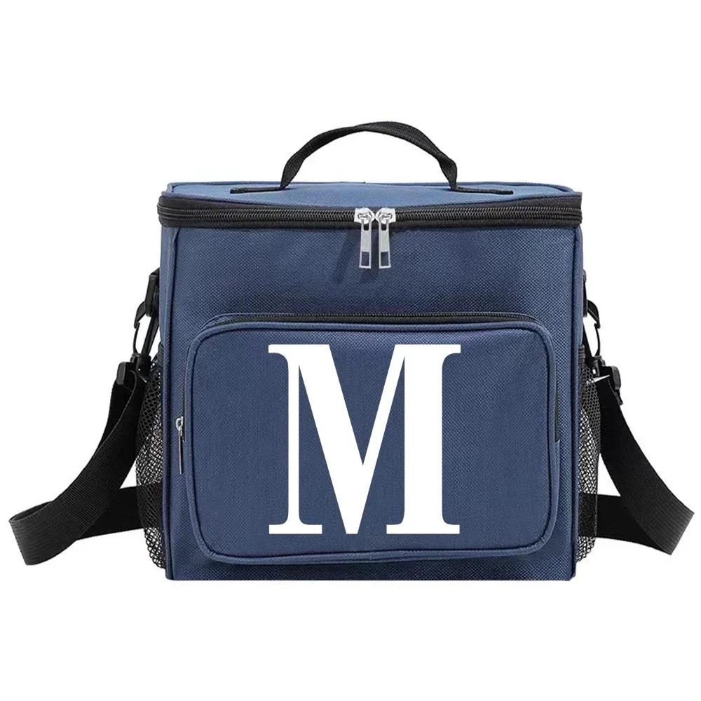 Insulated Lunch Bags Thermal Organizer Handbag Cooler Box for Student Portable Waterproof Camping Storage Boxes White Pattern