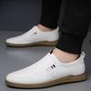 Men's Shoes Business Casual Shoes New Soft Sole Leather Flat Shoes Driving White Male Loafers Slip-On Lightweight Leather Shoe