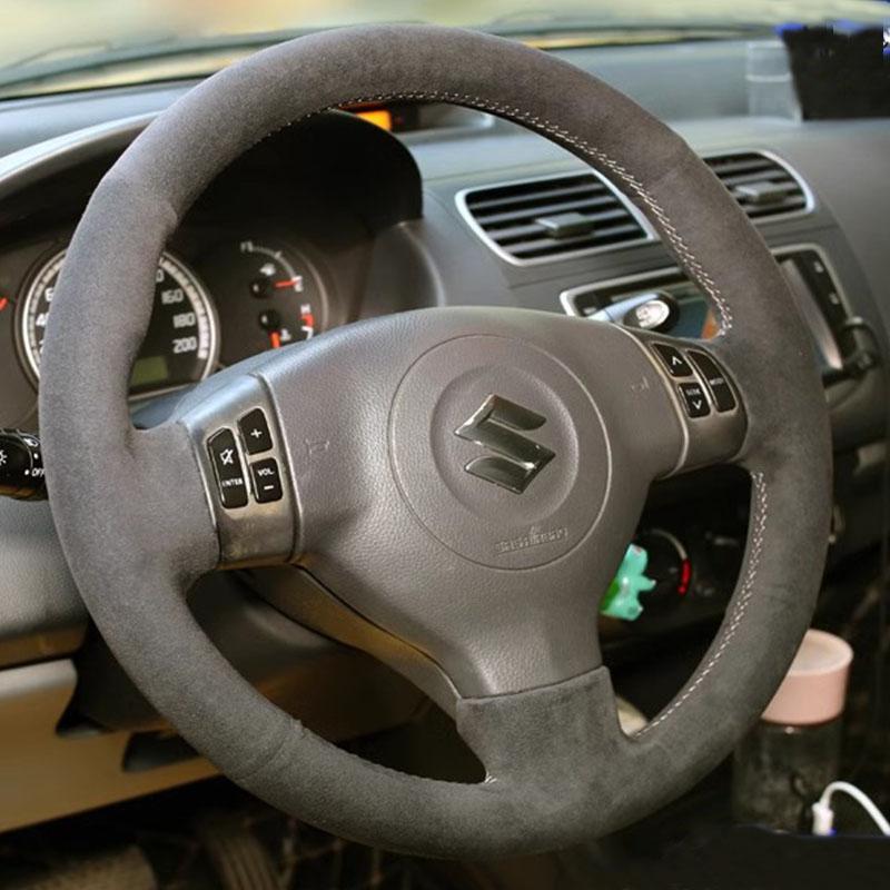 

Для Suzuki Swift Alto 2008-2013 SX4 2006-2013 Splash 2007 Ручна прошивка Нековзкий Вугільно-чорний Замша Покриття на кермо автомобіля 1
