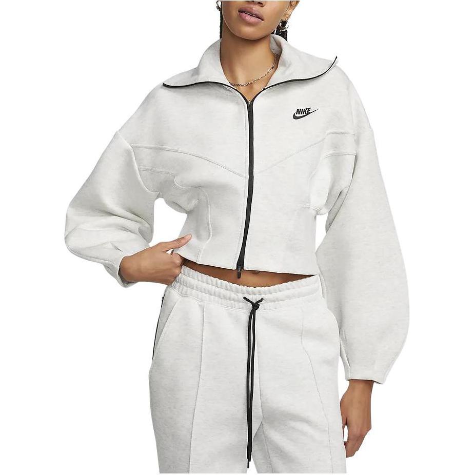 Nike Odzież sportowa Tech Fleece Jednolity kolor Luźny krój Krótka kurtka Damskie kurtki Jasnoszary FN2524-013