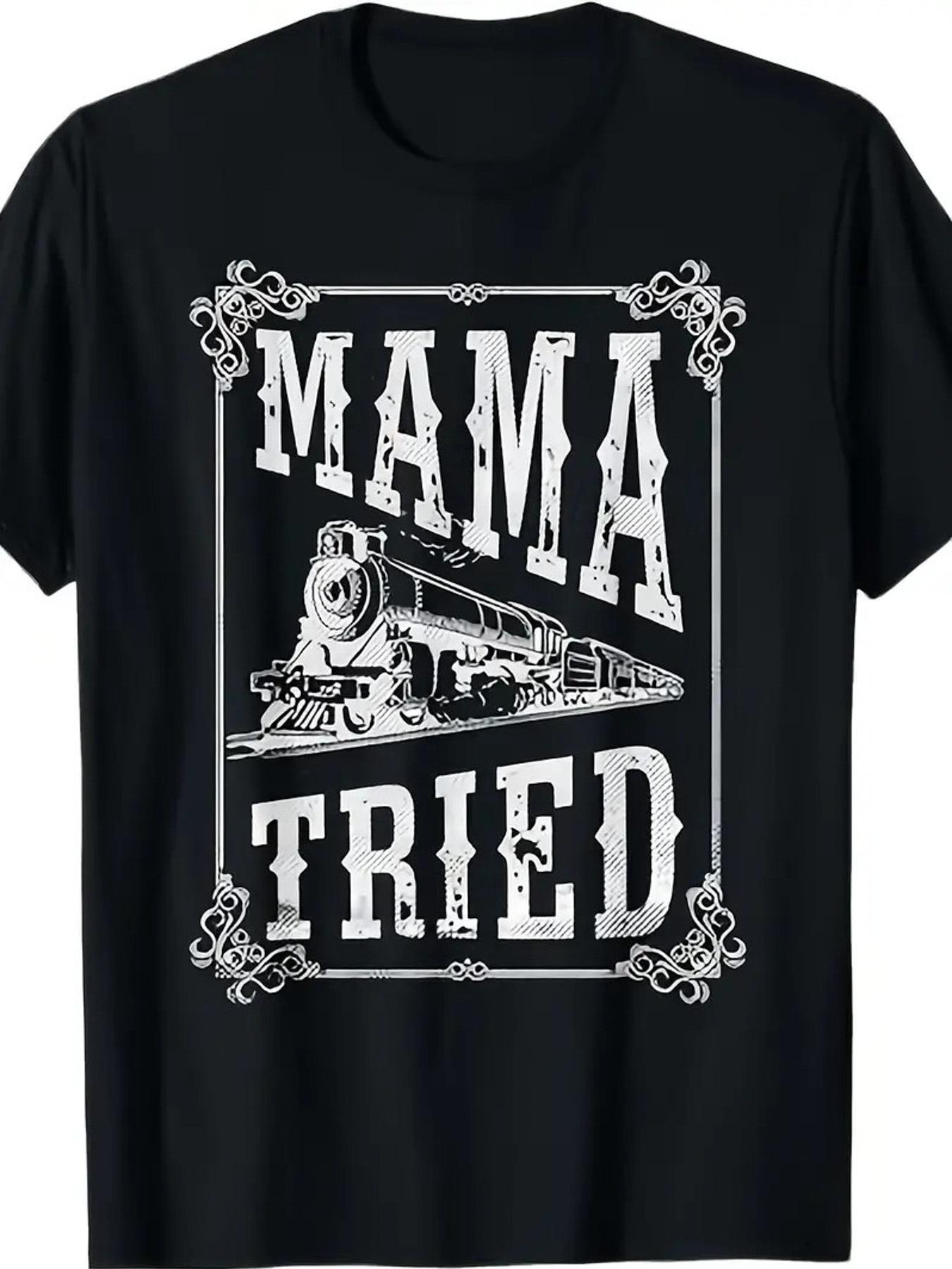 Vintage Western T-shirt - Black Retro Mama Tried Train Graphic Tee - Soft Cotton Shirt for Country Music Fans XXXL